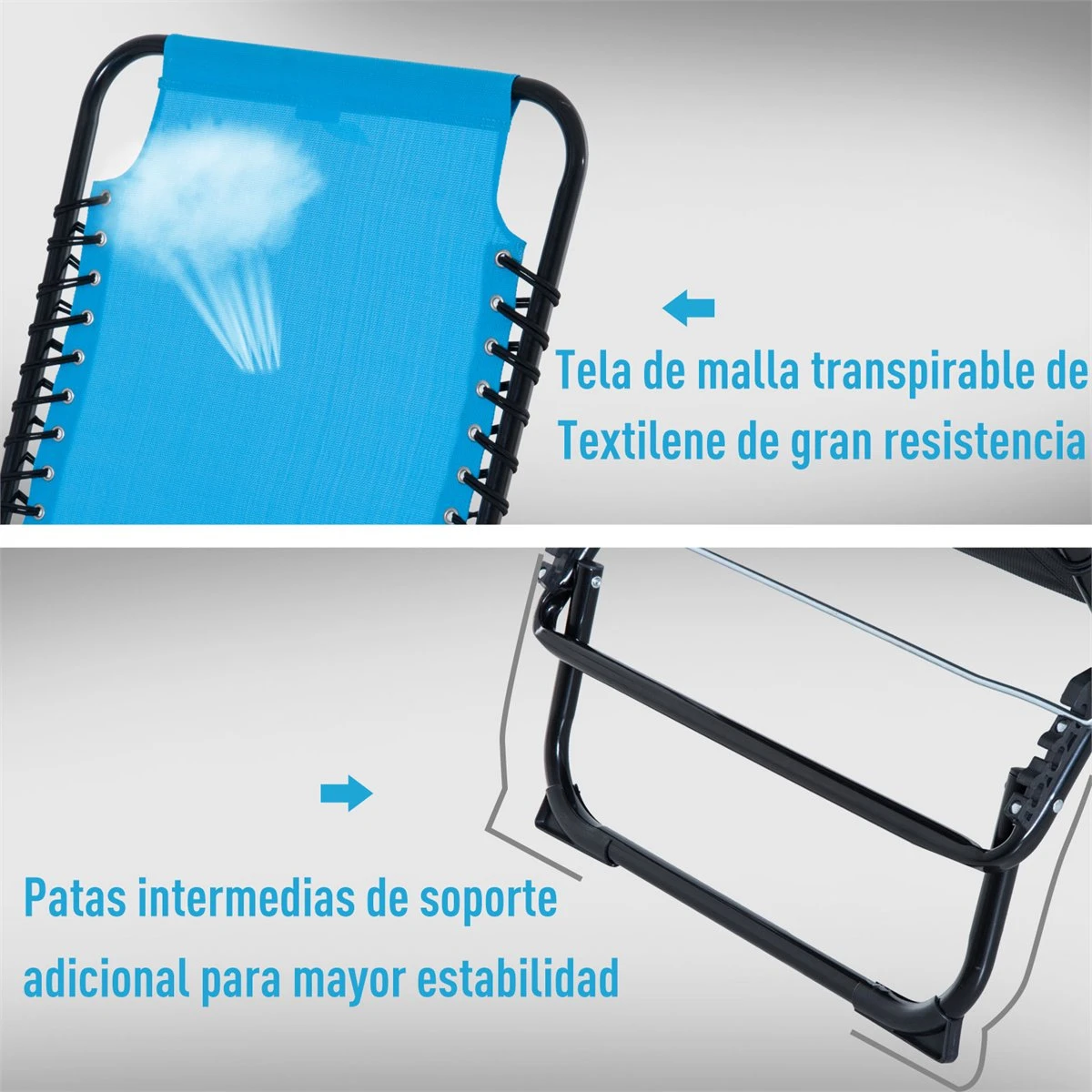 Outsunny Tumbona Plegable Y Ajustable De 4 Posiciones Silla Reclinable De Jardín Con Sistema De Cordones Para Exterior Marco Acero 197x58x76 Cm Azul Claro 8 Outsunny Tumbona Plegable Y Ajustable De 4 Posiciones Silla Reclinable De Jardín Con Sistema De Cordones Para Exterior Marco Acero 197x58x76 Cm Azul Claro - Imagen 6