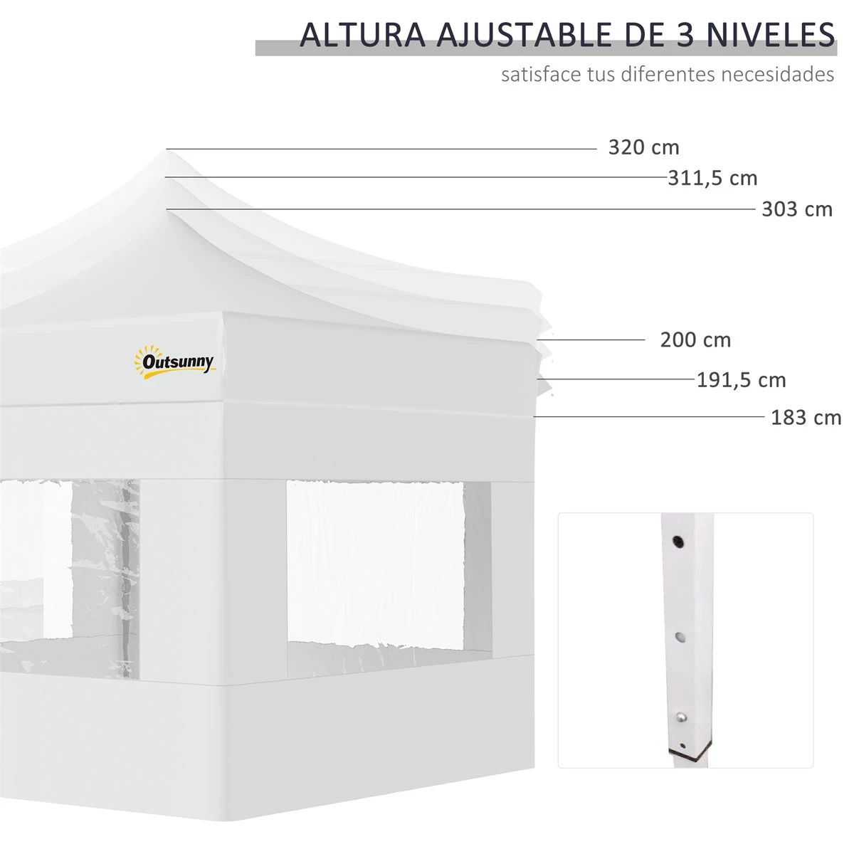 Outsunny Carpa Plegable 3x3 M Con Altura Ajustable Cenador De Jardín Con 4 Paredes Extraíbles De Tela Oxford 4 Ventanas Y Bolsa De Transporte Para Exterior Terraza Camping Blanco 7 Outsunny Carpa Plegable 3x3 M Con Altura Ajustable Cenador De Jardín Con 4 Paredes Extraíbles De Tela Oxford 4 Ventanas Y Bolsa De Transporte Para Exterior Terraza Camping Blanco - Imagen 5
