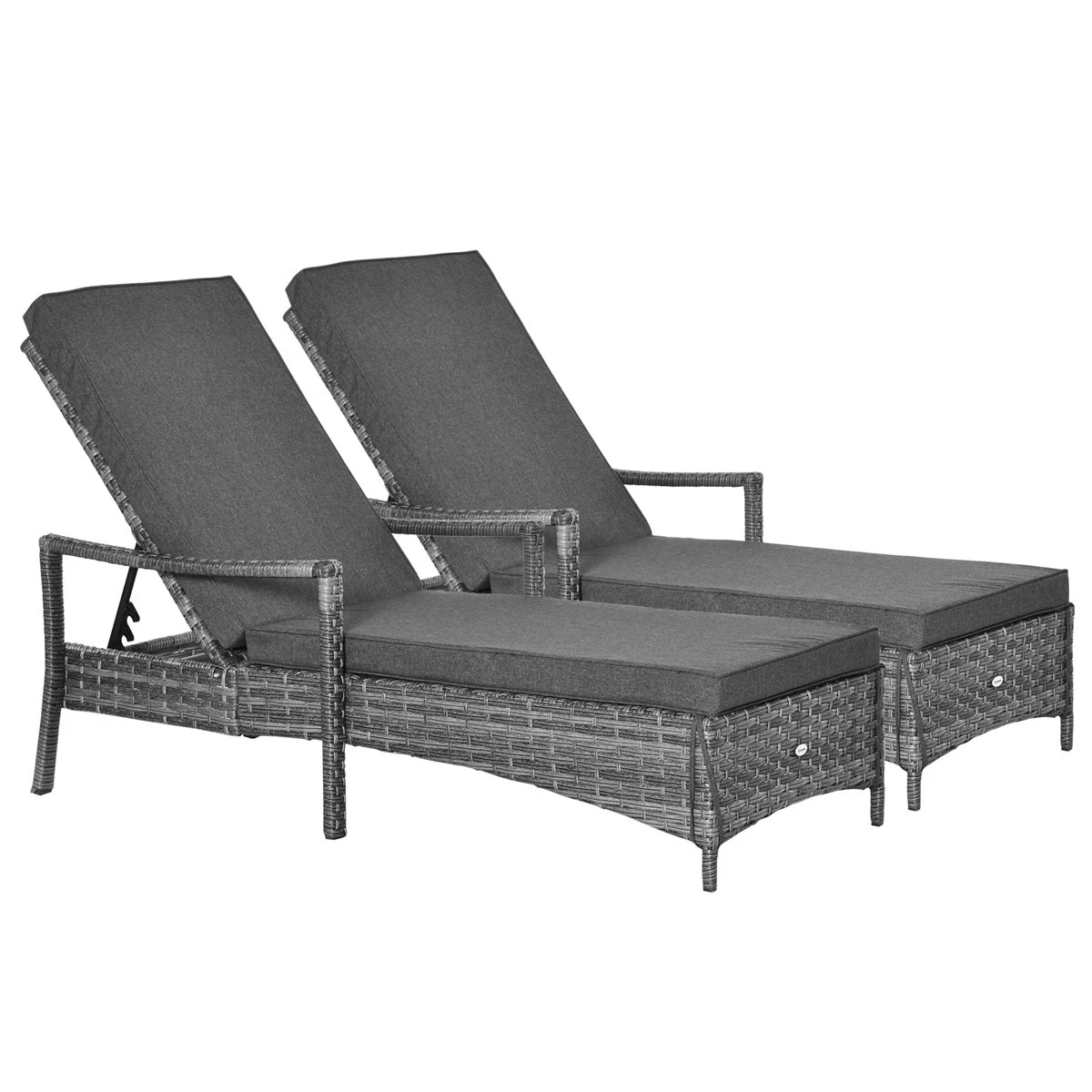 Outsunny Conjunto De 2 Tumbonas De Ratán De Jardín Chaise Longue Con Respaldo Ajustable En 4 Posiciones Cojines Acolchados Y Desenfundables Para Terraza Patio Exterior 192x62,5x58-95 Cm Gris 3 Outsunny Conjunto De 2 Tumbonas De Ratán De Jardín Chaise Longue Con Respaldo Ajustable En 4 Posiciones Cojines Acolchados Y Desenfundables Para Terraza Patio Exterior 192x62,5x58-95 Cm Gris