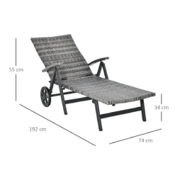 Outsunny Tumbona De Jardín De Ratán 192x74x55 Cm Con Respaldo Reclinable En 7 Posiciones Reposabrazos Y Ruedas Marco De Aluminio Para Patio Terraza Balcón Gris -Tienda Barata Lounge Sol e87350e0c38229708c4aa5b72f5ee62e31ee506c d56dd01cc9054e8f89c7a6c856421bcd
