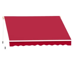 Outsunny Toldo Manual 395x245 Cm Toldo Para Patio Balcón Terraza Y Jardín Con Brazo Articulado De Aluminio Y Tela De Poliéster De 280g/m2 (Rojo)