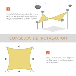 Outsunny Toldo Vela Cuadrado 3x3m Vela De Sombra Para Terraza Jardín Camping Resistente Al Agua Protección UV Poliéster Color Arena -Tienda Barata Lounge Sol ebd66df9c8347da9a5c037571b3cc5ba5e6a2788 a3ac89d77a48453c9125a08cc5477b5f