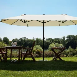 Sombrilla De Jardín Con Doble Toldo Gris Beige 460 Cm SIBILLA