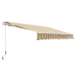 Outsunny Toldo Manual Plegable 3.5x2.5m De Aluminio Toldo Balcón Patio Terraza Con Manivela Resistente Al Agua Protección Solar UV Para Jardín Exterior Amarillo