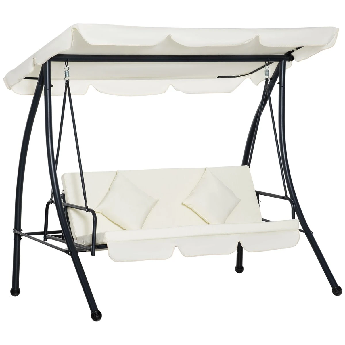 Outsunny Columpio Balancín Jardín De 3 Plazas Convertible En Cama Con Techo Ajustable Cojín Acolchado Y Almohadas Para Balcón Terraza Carga 340 Kg Acero 200x125x170 Cm Crema 3 Outsunny Columpio Balancín Jardín De 3 Plazas Convertible En Cama Con Techo Ajustable Cojín Acolchado Y Almohadas Para Balcón Terraza Carga 340 Kg Acero 200x125x170 Cm Crema