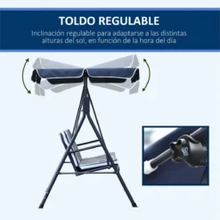 Outsunny Columpio Balancín De Jardín Exterior De 3 Plazas Con Cojín Techo Ajustable Y Marco De Metal Para Balcón Terraza Patio Carga Máx. 200 Kg 172x110x153 Cm Raya Azul -Tienda Barata Lounge Sol ef56ee46a9fe9ea0c7bc7756d55901830a72e696 cc74c2d54f834cf8a9c4d38bf103505e