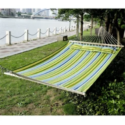 Outsunny Hamaca Colgante De Jardín Para 2 Personas Hamaca Ecológico Para Camping Con Almohada Carga De 180 Kg Rayas Azules Y Verdes 3,4x1,4m -Tienda Barata Lounge Sol f0871f1694421c88ec28d02a19c9f0889fdc81e7 5e98ff6d166945028d63c1e05385b423