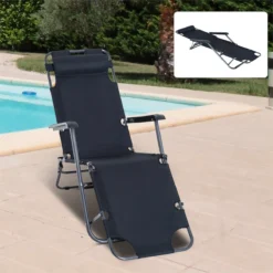 Outsunny Tumbona Reclinable Y Plegable Con Respaldo Ajustable Reposabrazos Almohada Y Reposapiés Para Jardín Balcón Carga 136 Kg 135x60x89 Cm Negro -Tienda Barata Lounge Sol f4f874d9d55f2b33de71c73c75a99ff965a1377c e877bcf6f47a4326b09363912c667c30