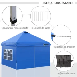 Outsunny Carpa Plegable 3x3 M Con Altura Ajustable De 3 Niveles Cenador De Jardín Con 4 Paredes Extraíbles 2 Ventanas 4 Sacos De Arena Y Bolsa De Transporte Para Camping Azul -Tienda Barata Lounge Sol f6c9658f852a48d43a74cd56dcd4d52da1337ba1 90c36a207a8c4dce9fae8ec69f7e08eb