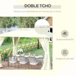 Outsunny Cenador De Jardín 4x3 M Pabellón De Exterior Con Doble Techo 4 Cortinas Laterales 4 Mosquiteras Con Cremalleras Y Marco De Acero Para Fiestas Eventos Beige -Tienda Barata Lounge Sol f70ee6c36179a178f353e5864a070acc532fd8de 00b2236d8a0047c581111e520690433a