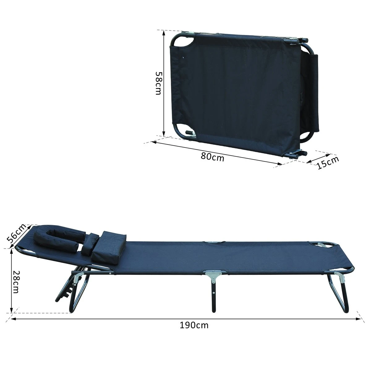 Outsunny Tumbona Plegable Con Respaldo Ajustable En 4 Posiciones Tumbona De Jardín Con Almohada Marco De Acero Y Tela Oxford Para Camping Playa Terraza 190x56x28 Cm Negro 4 Outsunny Tumbona Plegable Con Respaldo Ajustable En 4 Posiciones Tumbona De Jardín Con Almohada Marco De Acero Y Tela Oxford Para Camping Playa Terraza 190x56x28 Cm Negro - Imagen 3