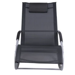 Outsunny Tumbona Mecedora De Jardín Con Reposacabezas Reposabrazos Sillón Silla De Exterior Tejido Transpirable Y Metal Para Playa Patio Terraza 63x148x85 Cm Negro -Tienda Barata Lounge Sol f9a44acbdee90dd90d8431c9ab6330c4a219896c 0c3ffb1cad4646a4bfcdade73a636326