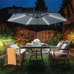 Sombrilla Voladiza LED De Poliéster Gris Grafito 315 Cm CORVAL