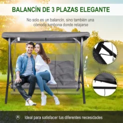 Outsunny Balancín Con Toldo Ajustable De 3 Plazas Columpio De Jardín Con Dosel Cojines Para Exterior Terraza Patio Carga 270 Kg 200x115x168 Cm Gris -Tienda Barata Lounge Sol fb87a0ce3e7bf00362a175b4a472835491976929 c84e22a806344315a7a83041c5c65015