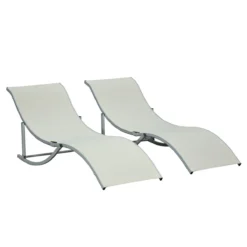 Outsunny 2 Tumbonas Plegables En Forma De S Ergonómica Con Marco De Aluminio Texteline Para Piscina Patio Jardín Terraza 165x61x63 Cm Beige