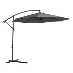 Outsunny Sombrilla De Jardín Ø300x250 Cm Parasol Excéntrico Inclinable Con Manivela Base Cruzada Y Soporte De Acero Protección Solar Para Terraza Exterior Gris