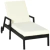 Outsunny Tumbona De Ratán De Jardín Con Cojines Acolchados Respaldo Ajustable En 5 Posiciones 2 Ruedas Y Tela Extraíble Lavable 67x196x96 Cm Negro